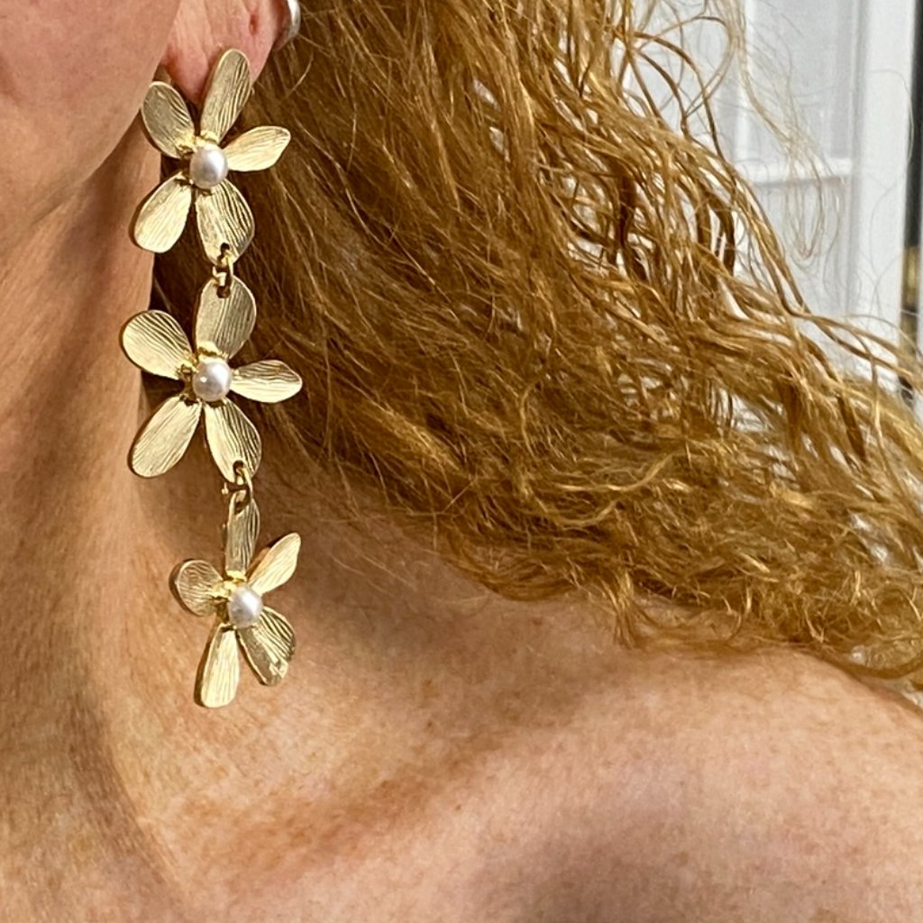 Gold And Pearl Dangling Flower Earrings By Southern Living Jewelry